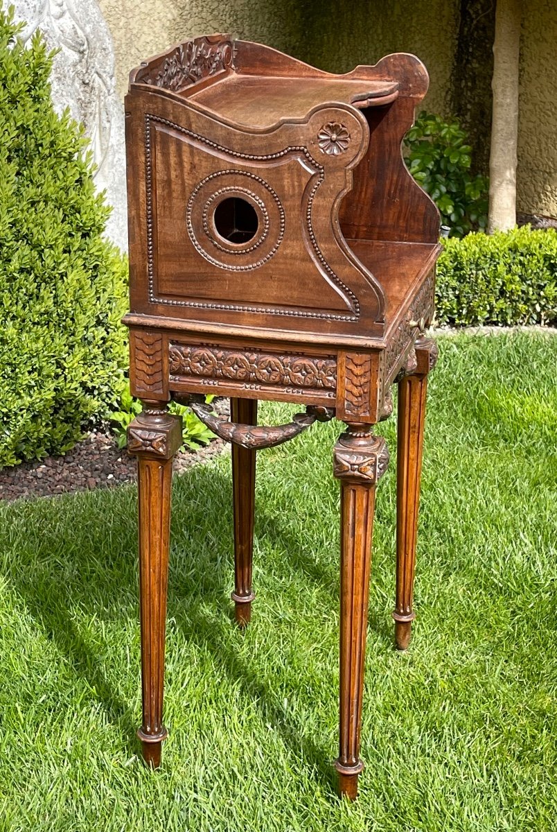 Louis XVI Style Walnut Bedside Table-photo-5