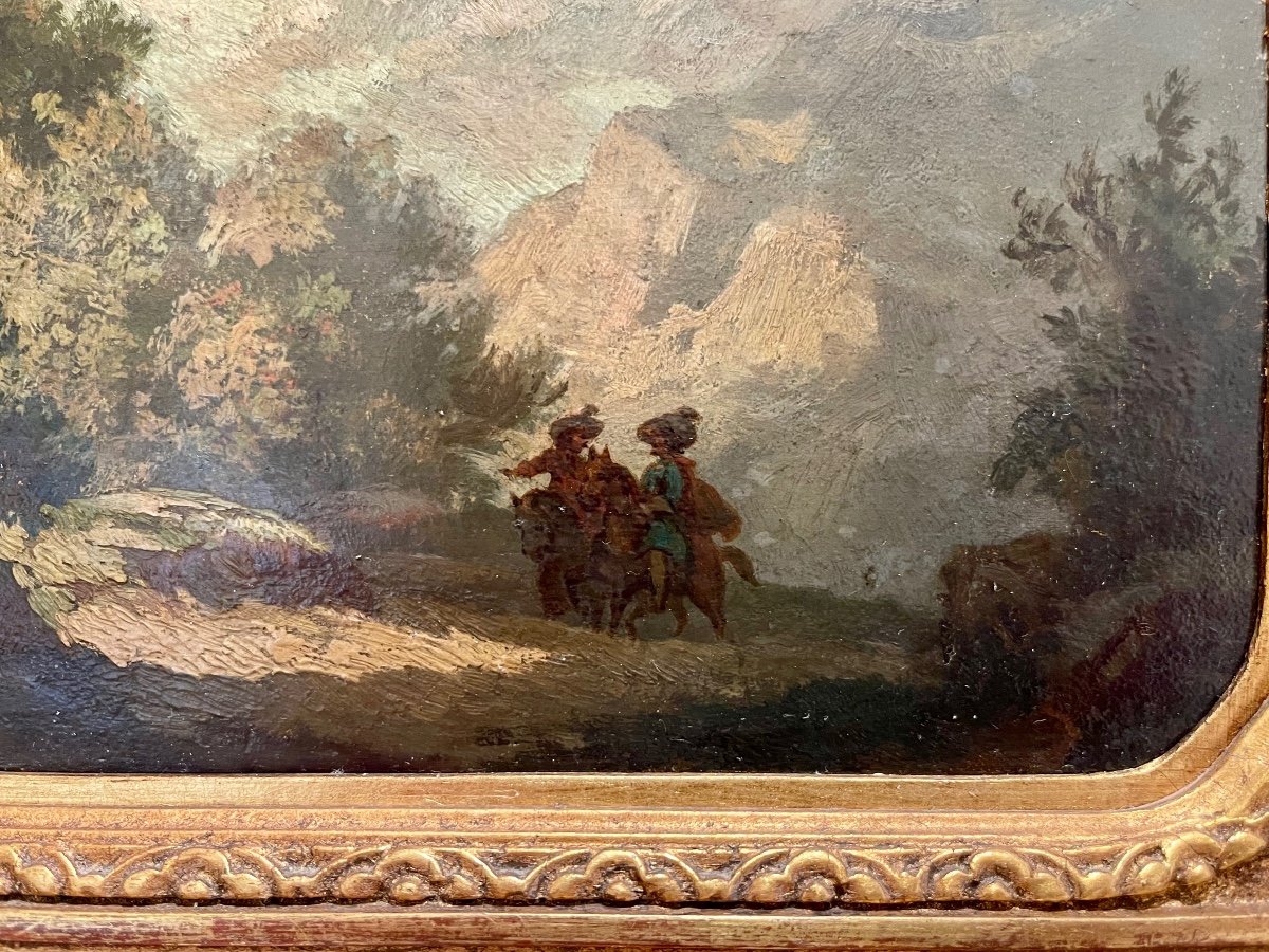 Small Table Oil On Panel, Mountainous Landscape-photo-3
