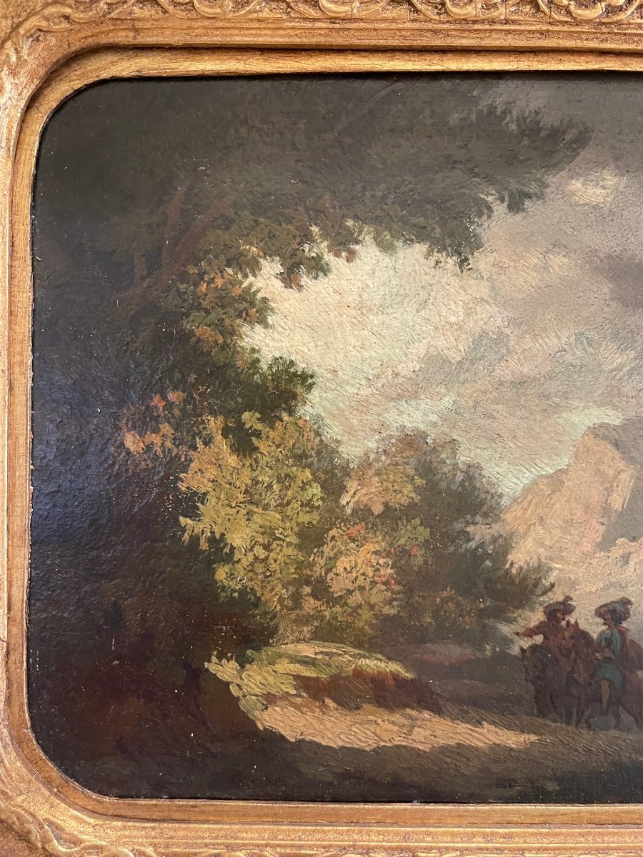 Small Table Oil On Panel, Mountainous Landscape-photo-1