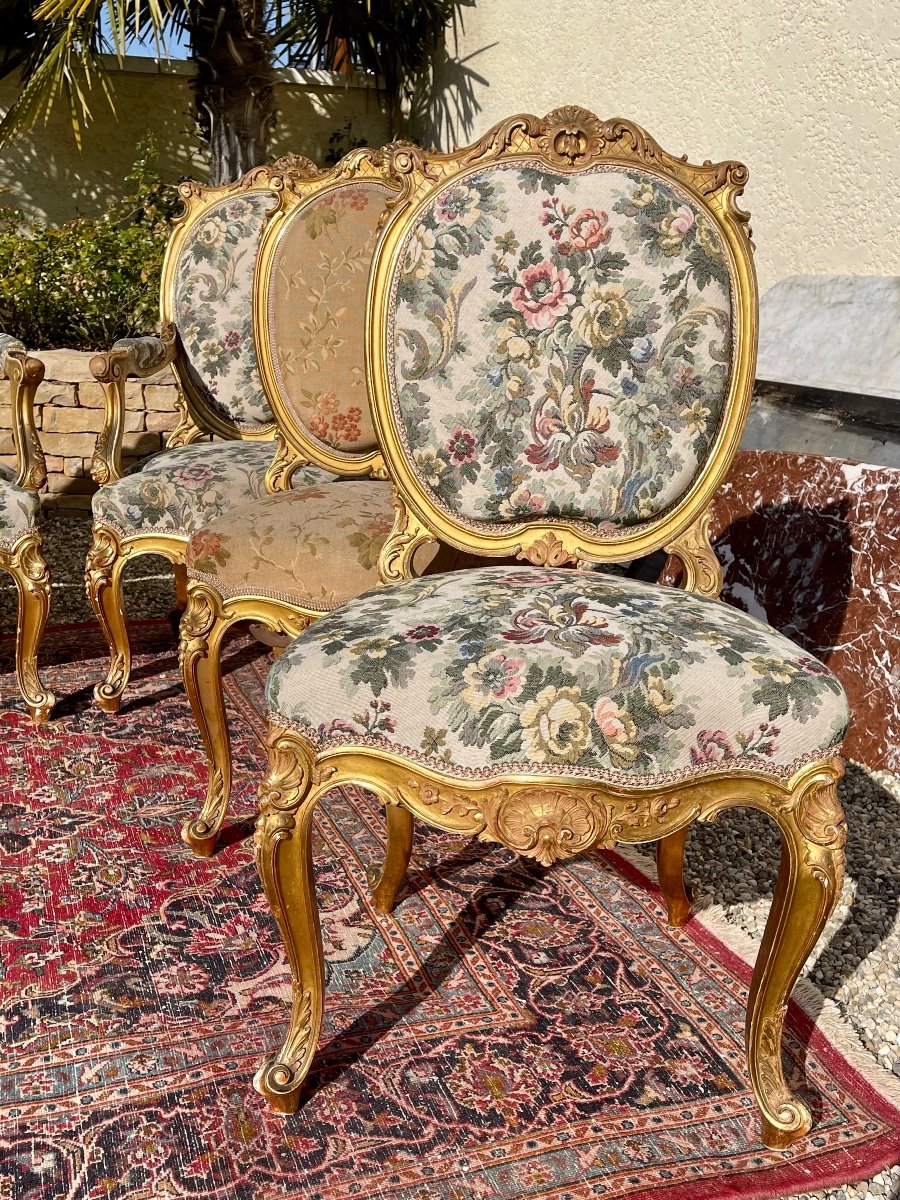 Living Room In Golden Wood Louis XV Style (7 Pieces)-photo-1