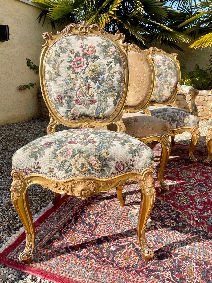 Living Room In Golden Wood Louis XV Style (7 Pieces)-photo-2