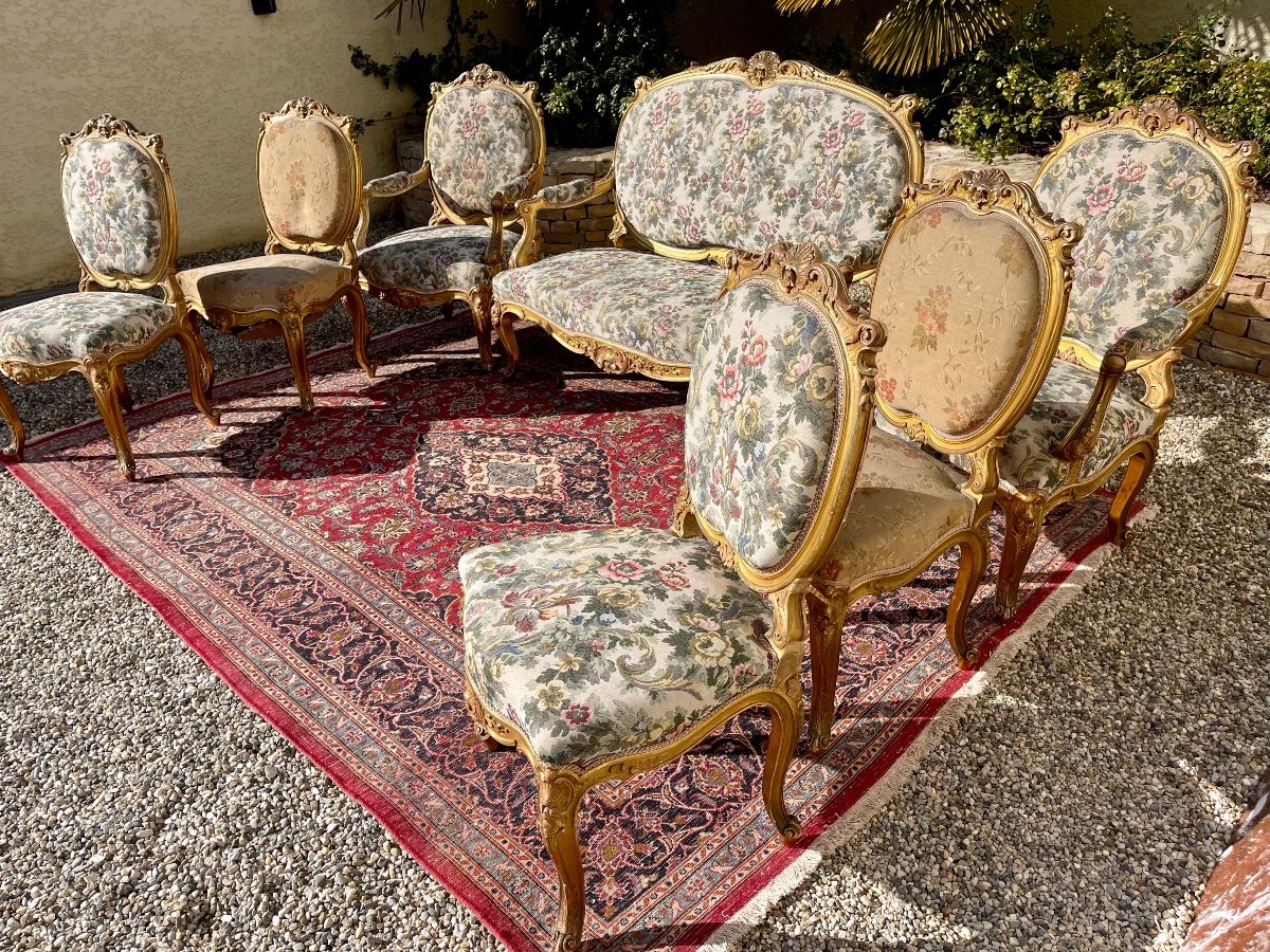 Living Room In Golden Wood Louis XV Style (7 Pieces)-photo-5