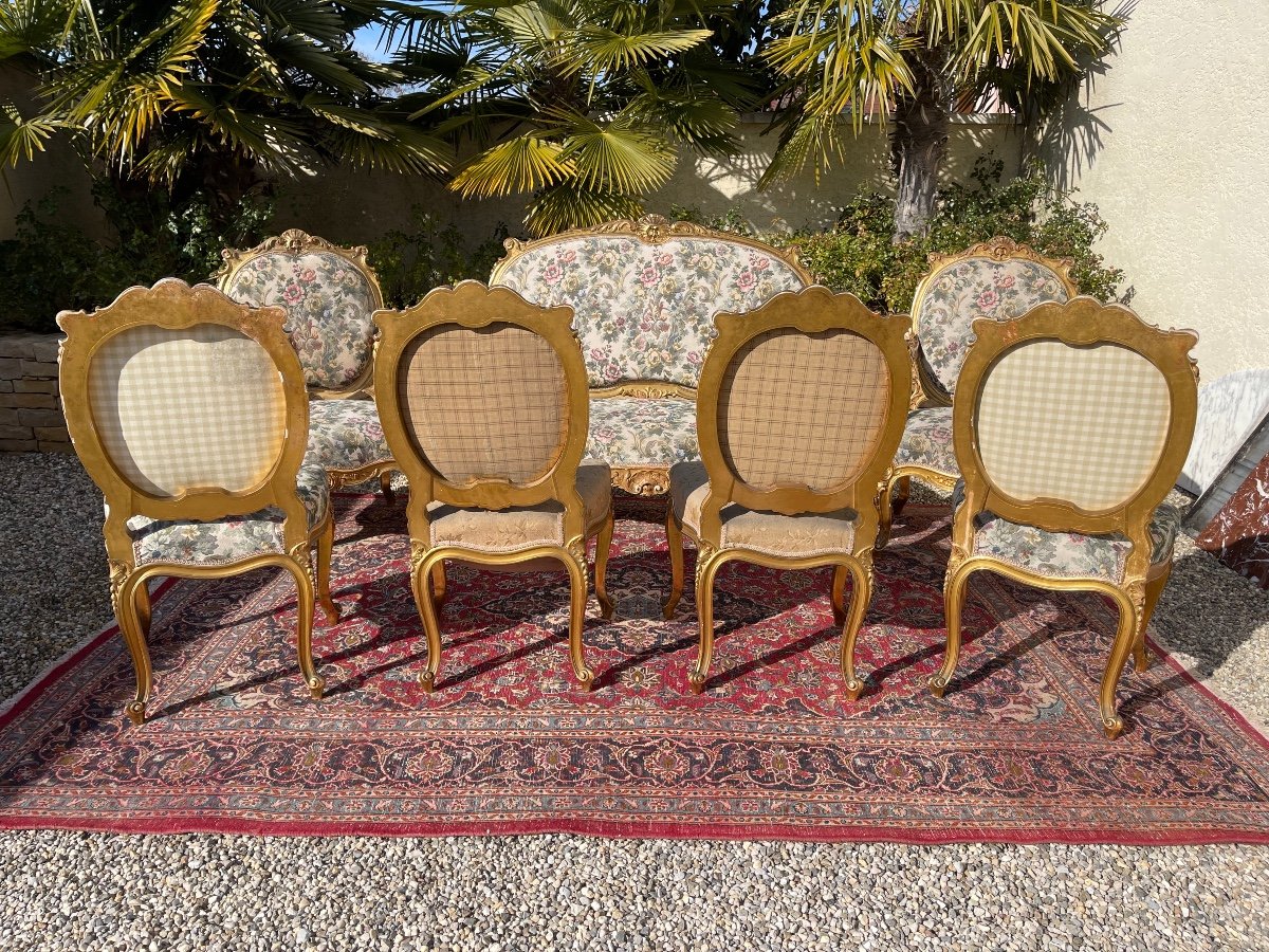 Living Room In Golden Wood Louis XV Style (7 Pieces)-photo-6