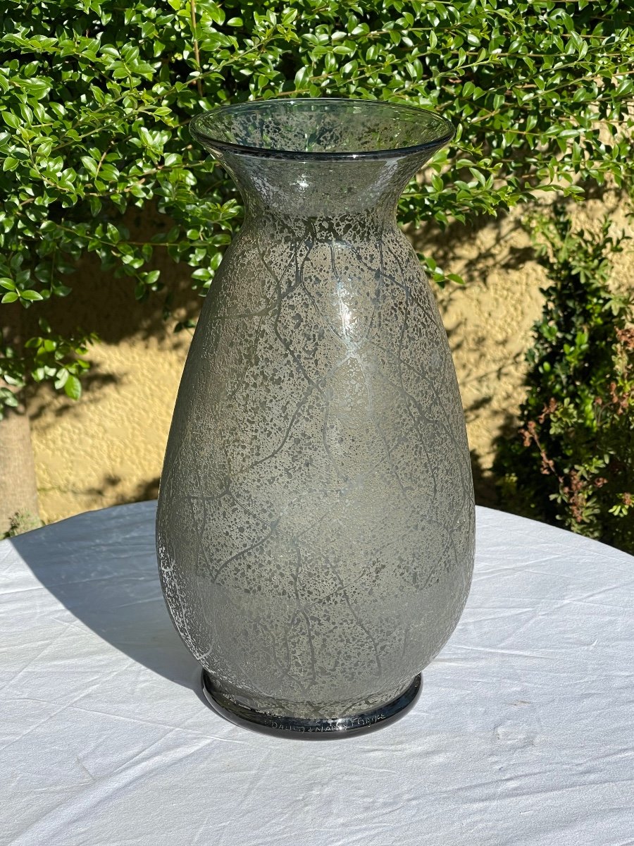 DAUM Nancy France - Grand Vase en Verre Fumé -photo-4