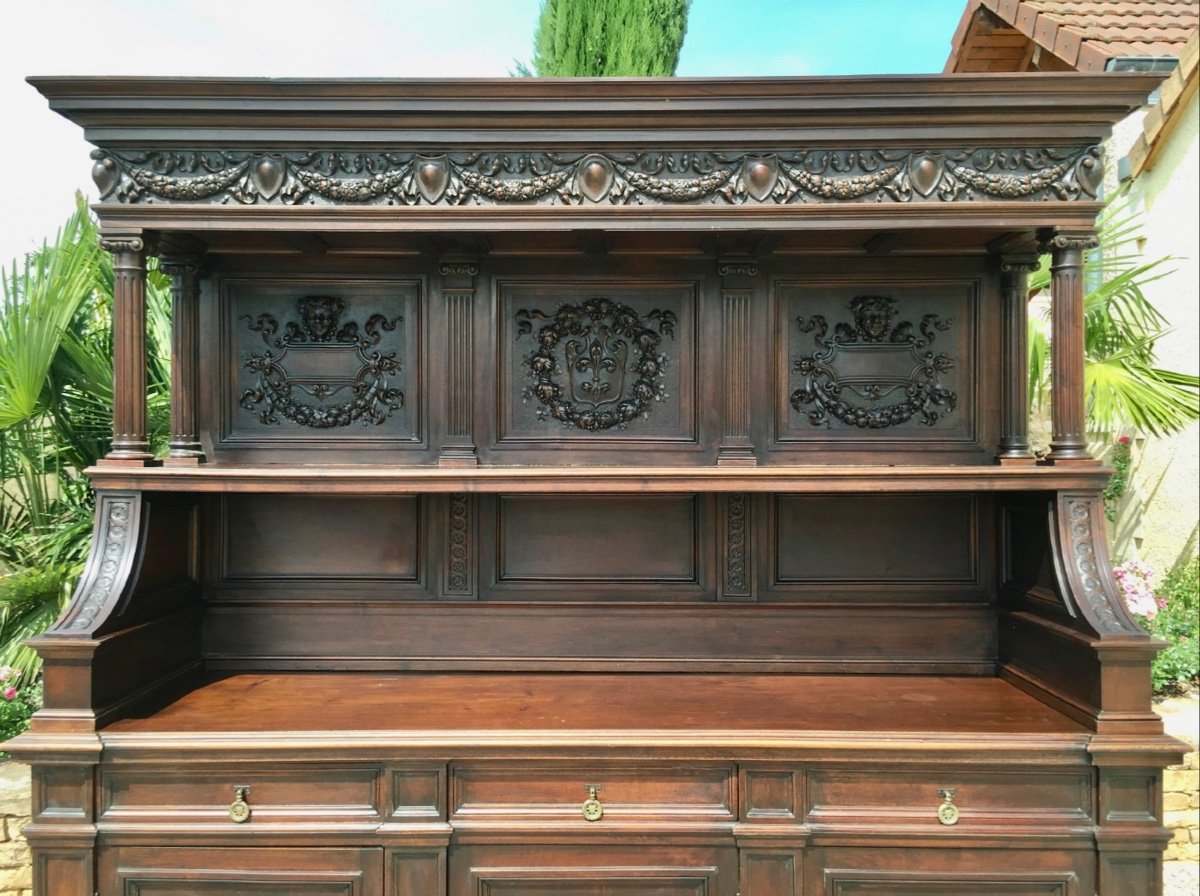 Buffet / Sideboard In Solid Walnut Renaissance Style-photo-2