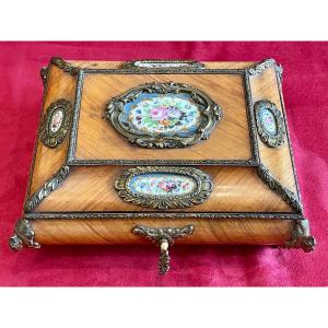 Napoleon III Box In Marquetry & Porcelain