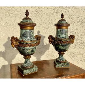 Paire de Vases en Marbre & Bronze Napoléon III 