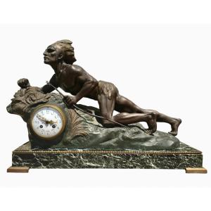 R Varnier - Art Deco Clock, Indian On The Lookout