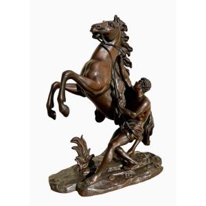 COUSTOU - Sculpture en Bronze XIX / Cheval de Marly 