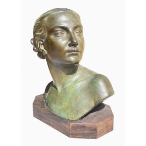 Bust Of Art Deco Woman In Bronze Signed Lucien Alliot