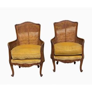 Pair Of Louis XV Style Armchairs / Pair Of Louis XV Style Bergeres