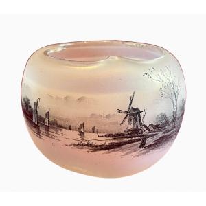 Daum Nancy - Trilobed Neck Vase Dutch Landscape