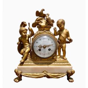 Athena & Cupid - Pendulum In Bronze And Marble