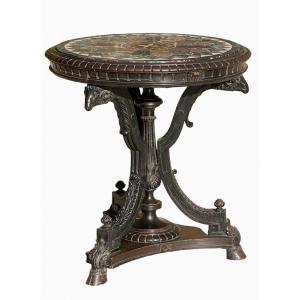 Pedestal Table With Marble Marquetry Top