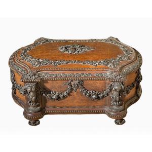 Maison Tahan - Large Carved Wooden Box And Bronze Garlands