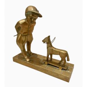 Paul Marec - Bronze, Child Playing With His Wooden Horse