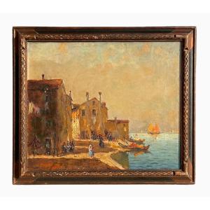 Bruno GHERRI-MORO - Vue de Venise, Huile sur Toile