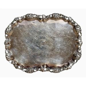 Serving Tray In Silver Metal 