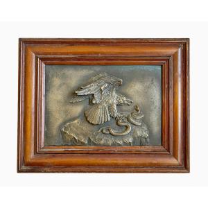 BARYE - Aigle Royal et Serpent, Bas relief en Bronze 