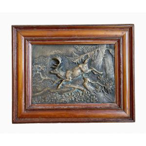 Barye - White-tailed Deer, Bronze Bas Relief