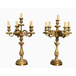 Pair Of Bronze Candlesticks 