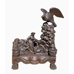 Black Forest Carved Wooden Inkwell