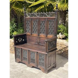 Banc Coffre Gothique En Chêne 