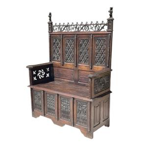 Banc Coffre Gothique en Chêne 