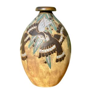 BOCH KERAMIS  - Vase en Grès aux Hirondelles