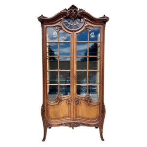 Louis XV Style Walnut Display Cabinet