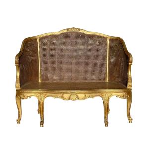 Banquette en Bois Doré Style Louis XV 