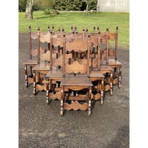 10 chaises rustiques en chêne 