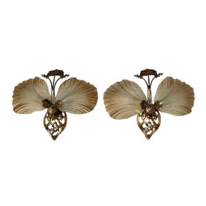 Paire d’Appliques Hollywood Regency Art Deco