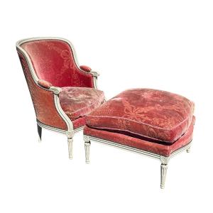 Duchesse brisée / Fauteuil/Bergère et son Pouf Style Louis XVI