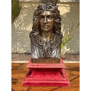 Patinated Bronze Bust Of Molière