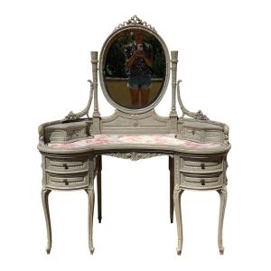 Coiffeuse et son Fauteuil Laqués Style Louis XVI