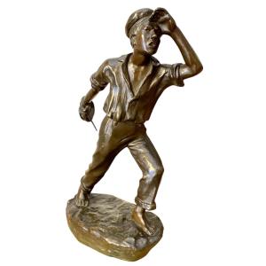 Arthur PUYT - Bronze, Marin Lançant un Cordage