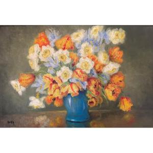 Marie-madeleine De Rasky - Tulips In A Vase