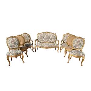 Living Room In Golden Wood Louis XV Style (7 Pieces)