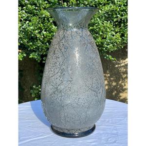 DAUM Nancy France - Grand Vase en Verre Fumé 