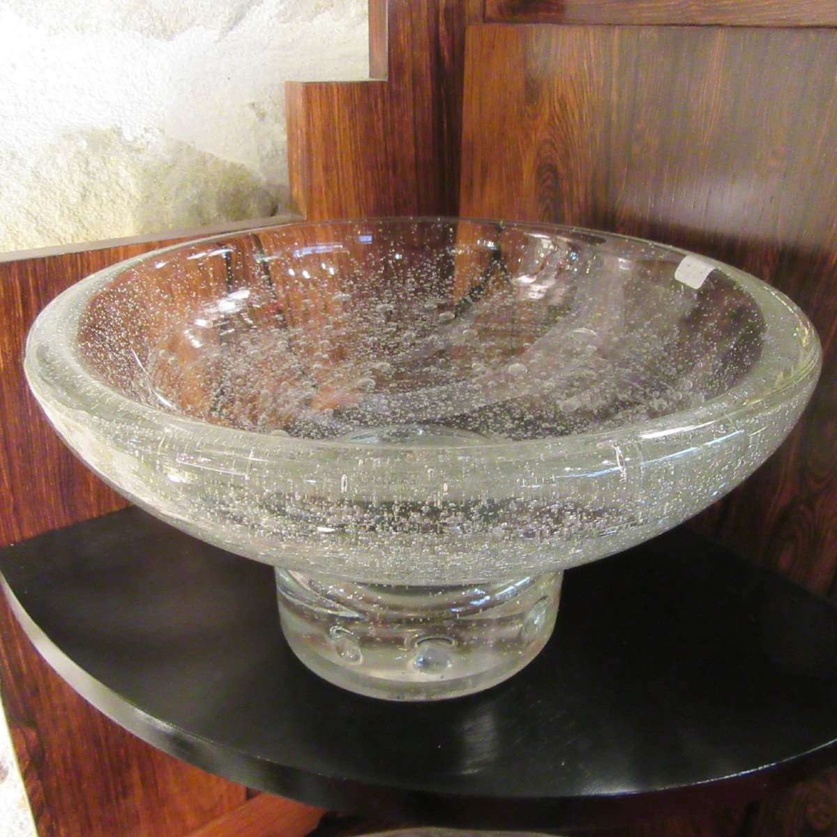 Schneider Charles Large Bowl In Transparent Bubble Glass. Signed-photo-2