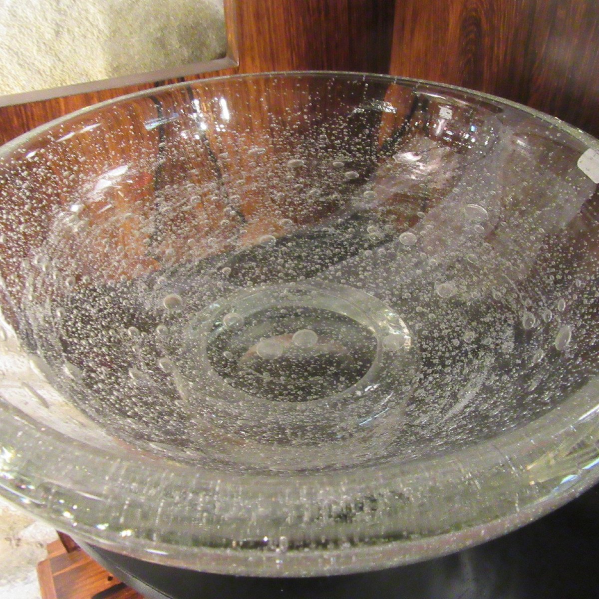 Schneider Charles Large Bowl In Transparent Bubble Glass. Signed-photo-3