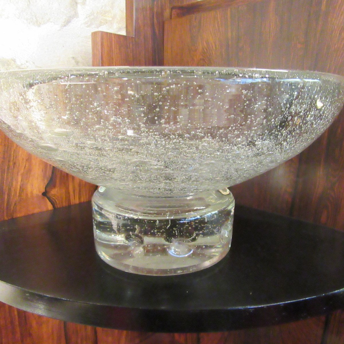 Schneider Charles Large Bowl In Transparent Bubble Glass. Signed-photo-1