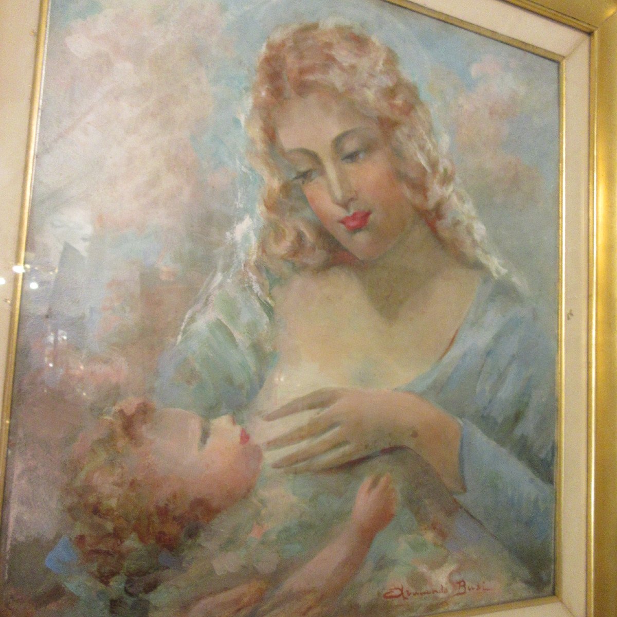 Tableau Pastel sous Verre . La mère à l'enfant de Armando BUSI-photo-2