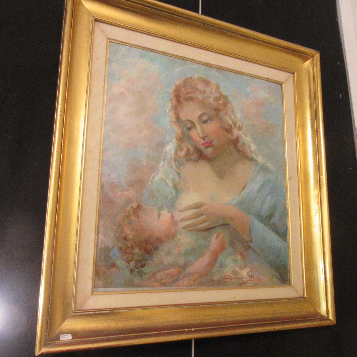 Tableau Pastel sous Verre . La mère à l'enfant de Armando BUSI-photo-1