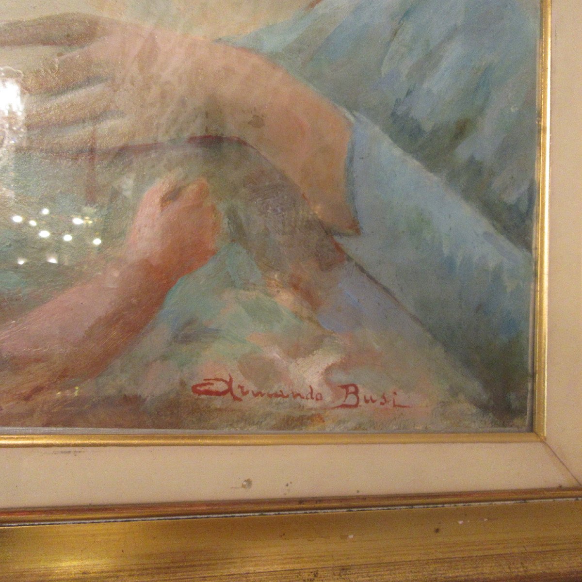 Tableau Pastel sous Verre . La mère à l'enfant de Armando BUSI-photo-5