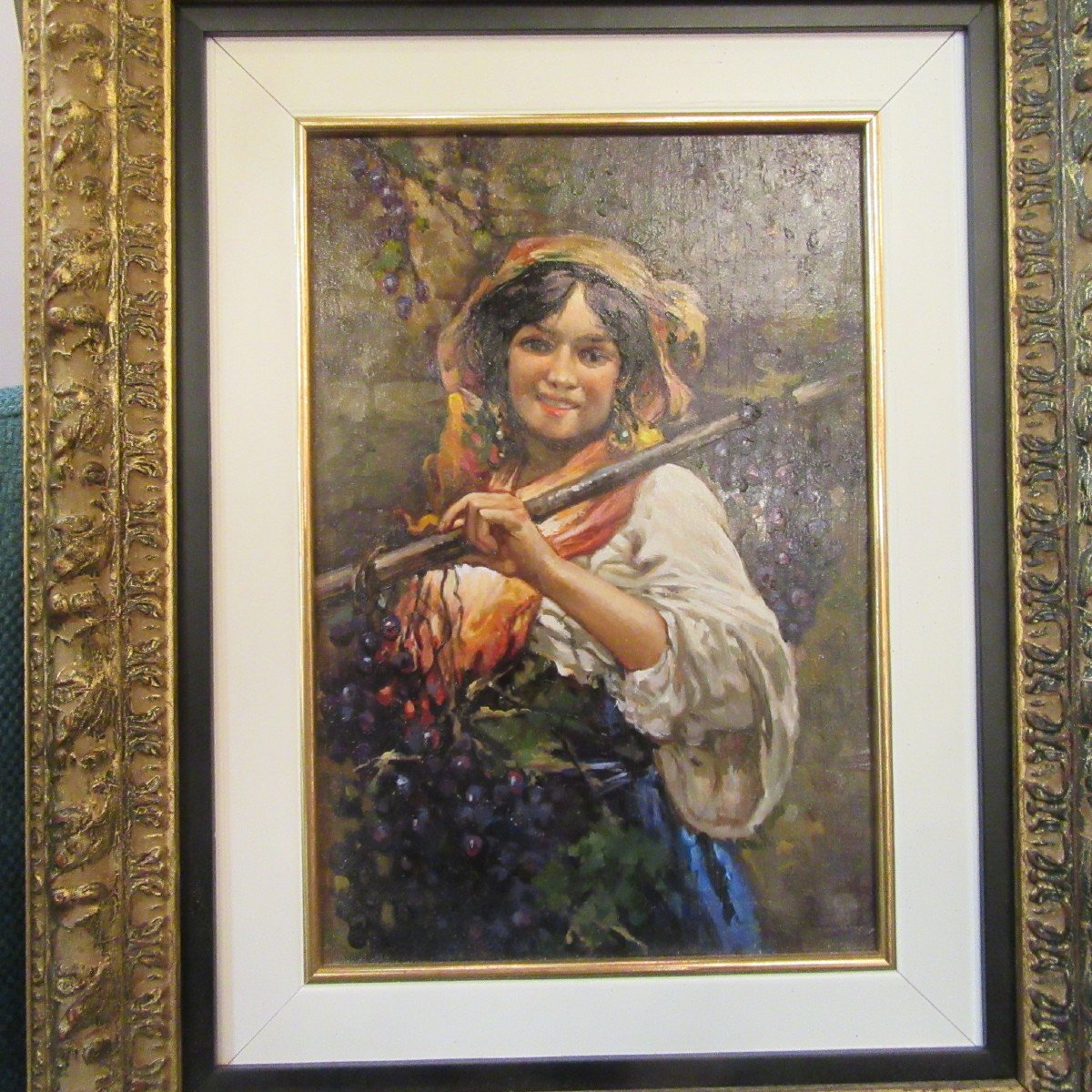 Postiglione Salvatore Huile sur Panneau bois "la Vendangeuse"-photo-2