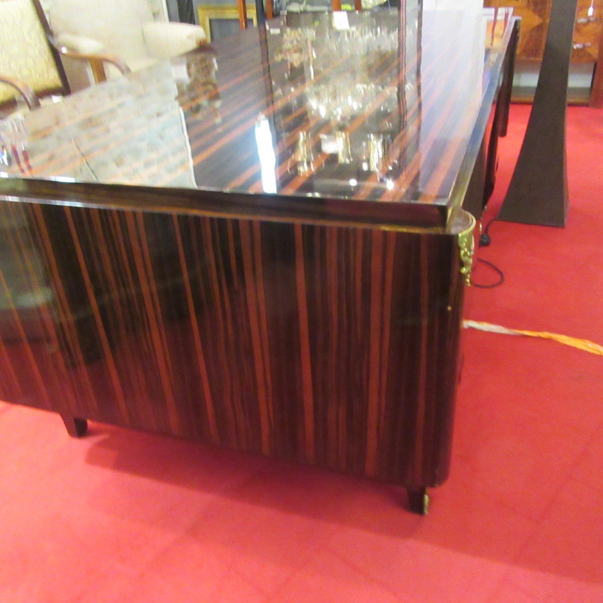 Art-deco Desk Large Model In Rosewood Veneer And Bronze Handles-photo-7