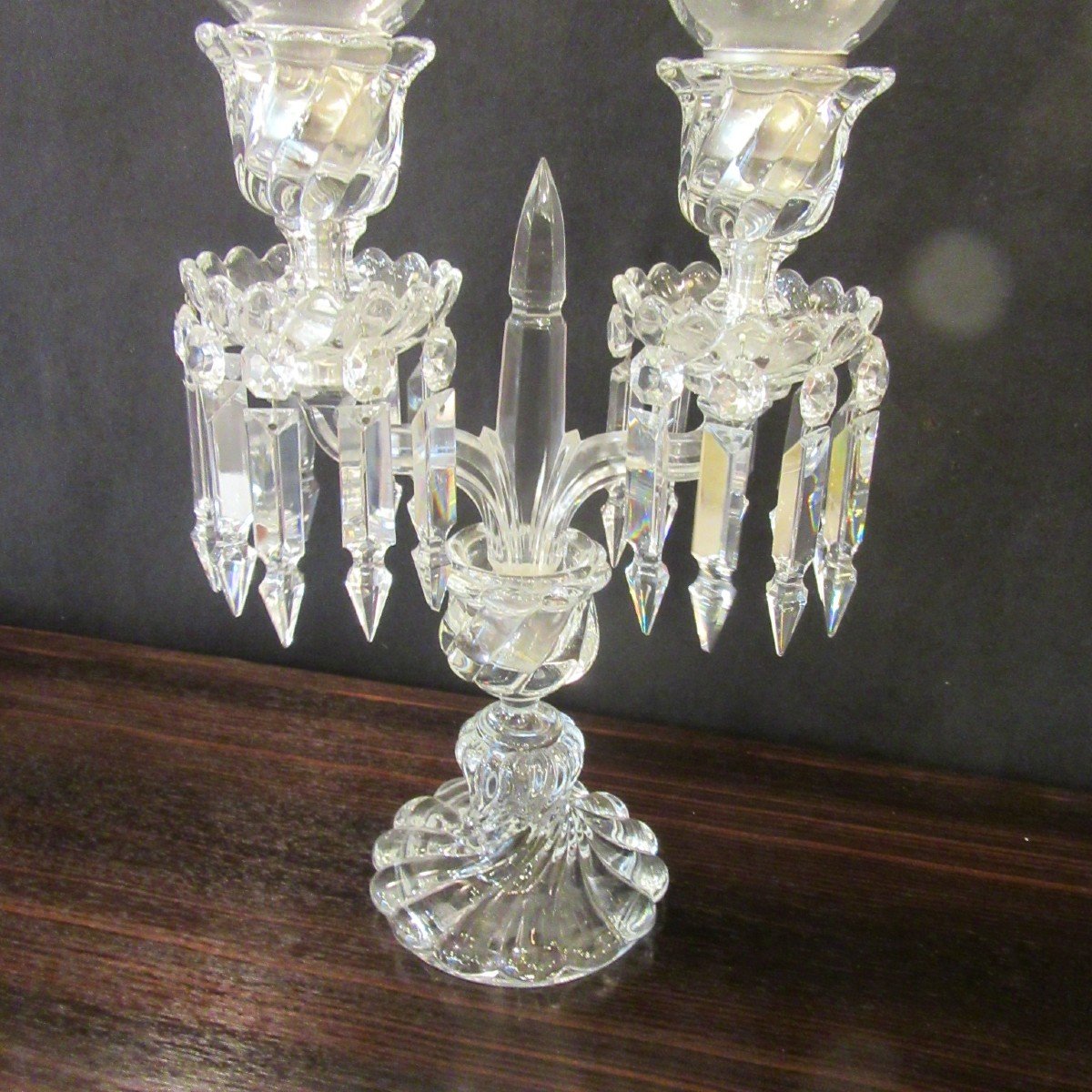 Baccarat Girandole With 2 Branches In Crystal Molded With Twisted Gadroons. Sign-photo-2