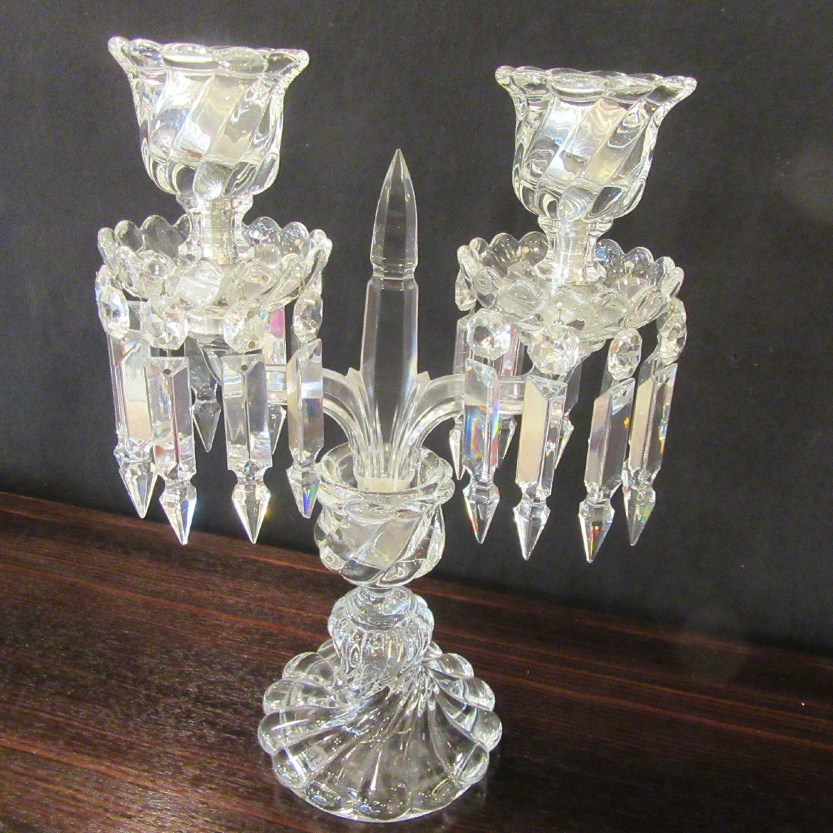 Baccarat Girandole With 2 Branches In Crystal Molded With Twisted Gadroons. Sign-photo-2